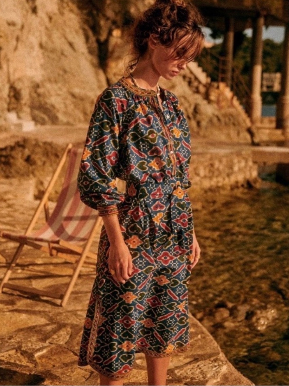 Rare NWT Sézane Glorina Candy Print Kaftan Midi Dress Belted FR 36 US 4